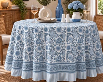 Floral Indian Block Print Table Cover With Napkins – Floral Boho Cotton Table Linen, Handmade Dining Decor, Perfect Gift For Home