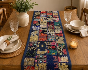 Quilted Table Runner, Floral Patchwork Dining Decor, Cottagecore Farmhouse Table Topper Gift.
