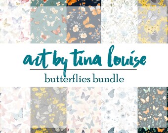 Tlouise Schmetterlinge & Blumen Muster Bundle, nahtlose Kunstdrucke, druckbar oder fertig für Photoshop
