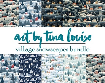 Village Snowscapes Patterns, Seamless Background Prints, Printable or Ready for Photoshop