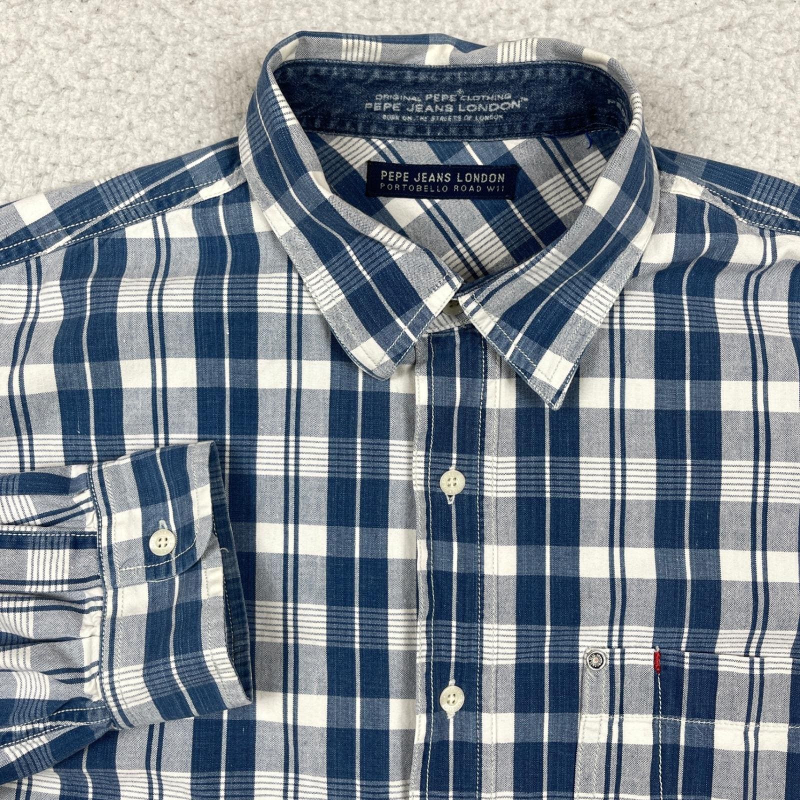 Pepe Jeans, Pepe Jeans Button Down Mens XL Blue Clark Plaid Long Sleeve Preppy Vintage 90s