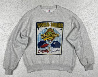 Jerzees World Series Sweatshirt Mens Medium Gray 1996 Braves Yankees Vintage MLB