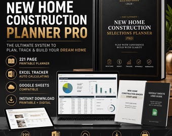 Hausbauplaner PRO, 221-seitiger Hausbauordner, Excel-Auswahl-Tracker, Budgetplaner, Google Sheets