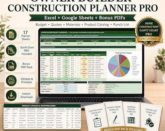 Bauplaner für Bauherren (Pro), Gantt-Diagramm für den Hausbau, Budget-Tracker, Excel-Vorlage für Bauangebot