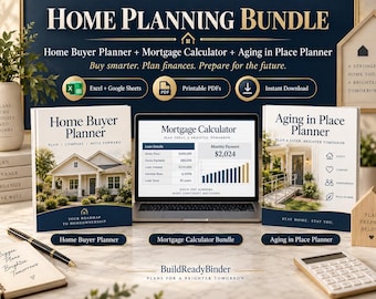 Home Planning Bundle, Home Buyer Planner, Mortgage Calculator Spreadsheet, Aging in Place Accessible Home Planner, First Time Buyer Kit