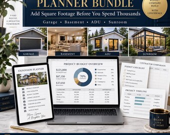 Home Addition & Expansion Planner Bundle, Garage, Basement, ADU, Sunroom Planning Kit, Cost Estimate, Budget and Contractor Tracker