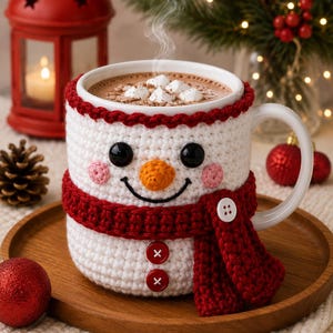 Snowman Mug Cozy Crochet Pattern PDF, Christmas Coffee Cup Cozy, Holiday Mug Sleeve, Winter Mug Warmer, Instant Download Pattern