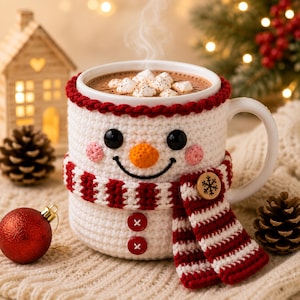 Häkelanleitung für eine Schneemann-Tassenhülle, PDF-Anleitung für eine weihnachtliche Kaffeetassenhülle, Winter-Tasse-Überzug-Anleitung