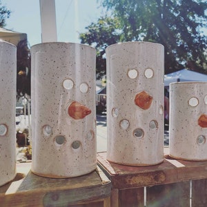 FREE SHIPPING Handmade Ceramic Snowman Luminary Candle Holder - Festive Holiday Decor - Christmas Tealight Lantern