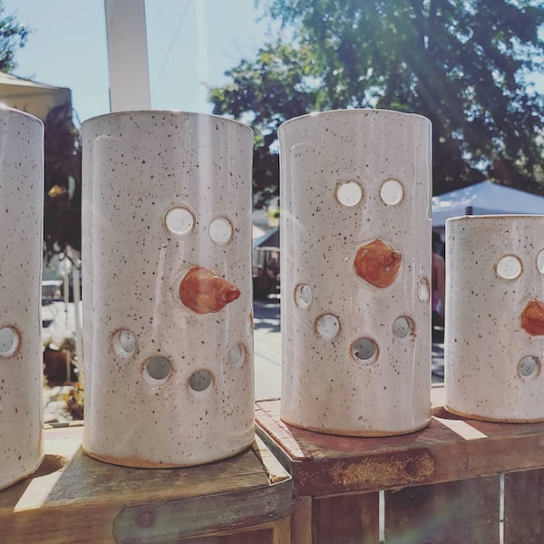 FREE SHIPPING Handmade Ceramic Snowman Luminary Candle Holder - Festive Holiday Decor - Christmas Tealight Lantern