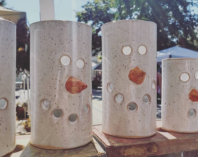 FREE SHIPPING Handmade Ceramic Snowman Luminary Candle Holder - Festive Holiday Decor - Christmas Tealight Lantern