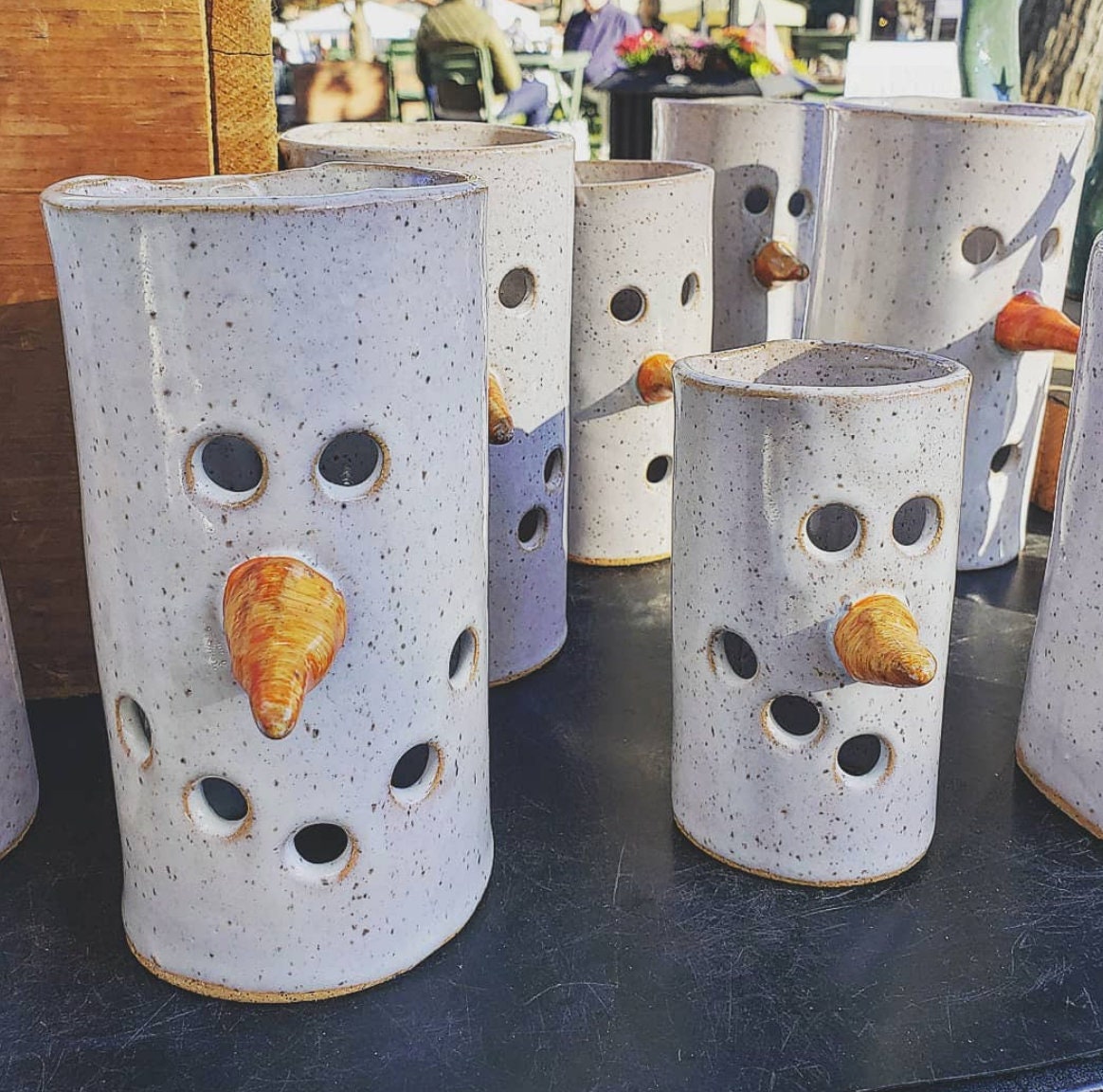 FREE SHIPPING Handmade Ceramic Snowman Luminary Candle Holder - Festive Holiday Decor - Christmas Tealight Lantern