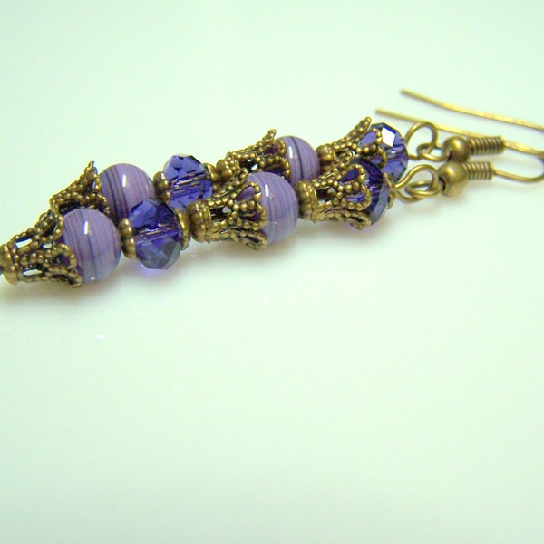 Vintage German Beads and Swarovski Crystal Earrings, Lavender Earrings, Swarovski Crystals, Victorian, Vintage Style, Filigree