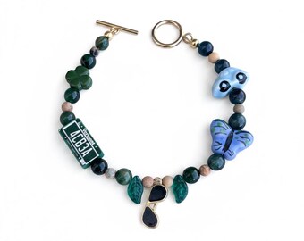 Vermont License Plate Blue Car Sunglasses Butterfly Toggle Bracelet | Folk Music Gift