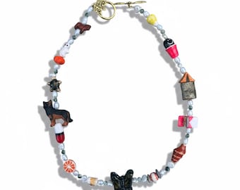 Vermont Fall Life Necklace | German Shepherd, Butterfly, Orange Slice Beaded Pearl Jewelry