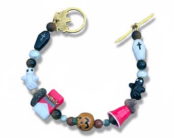 Halloween Charm Bracelet | Ghost, Pumpkin, Coffin, Red Cup, Leaf Toggle, Folk Concert