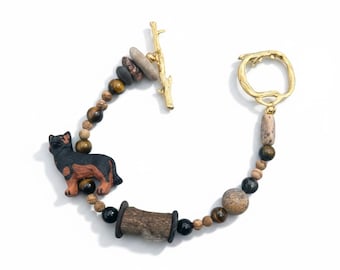 Handmade German Shepherd Bracelet | Natural Stone, Tiger's Eye, Wood Beads