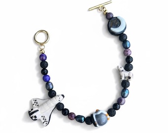 The Moon  | Space Shuttle Astronaut Wolf Crescent Moon Toggle Bracelet | Celestial Folk Pop Music Gift