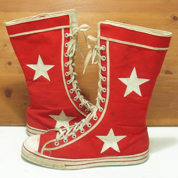 RESERVED: red & white stars vintage men's size 10 super hi-top sneakers,wrestler shoes, chucks