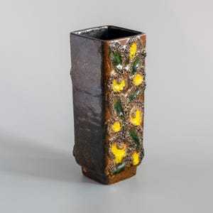 Vaso Strehla Keramik Mid Century Fat Lava, ceramica artistica tedesca Volcano Foam, colonna rettangolare in gres brutalista vintage anni '70, idea regalo