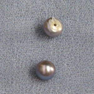 Matched Pair Cultured Freshwater Pearl 2 Loose Half-Drilled 6.5mm Round Natural Silvery-Blue Pearls image 3