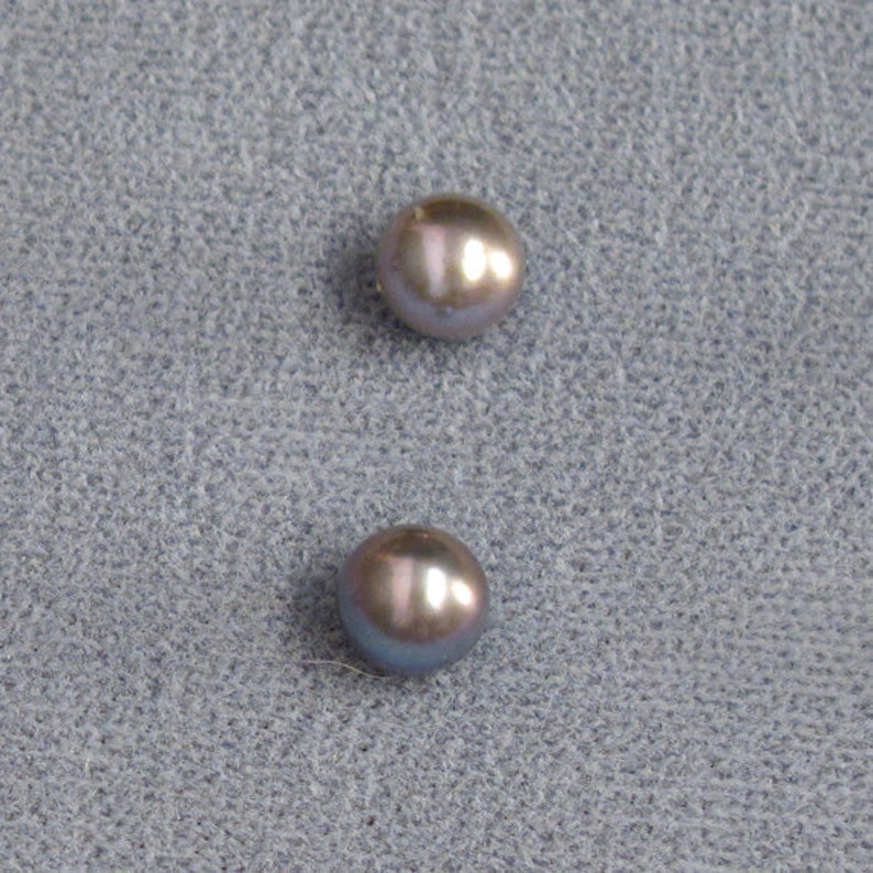 Matched Pair Cultured Freshwater Pearl 2 Loose Half-Drilled 6.5mm Round Natural Silvery-Blue Pearls image 2