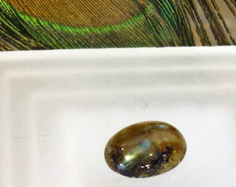 16X12 mm Labradorite Cabochon ~ Oval Labradorite Stone ~ Unmounted Unset Gemstone ~ Dark Grey Green Gem Stone with Flash