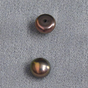 Matched Pair Cultured Freshwater Pearl 2 Loose Half-Drilled 7-7.5mm Round Natural Peacock Pearls image 2