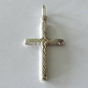 Cross Pendant - Solid Sterling Silver Patterned Style Cross - Double Sided