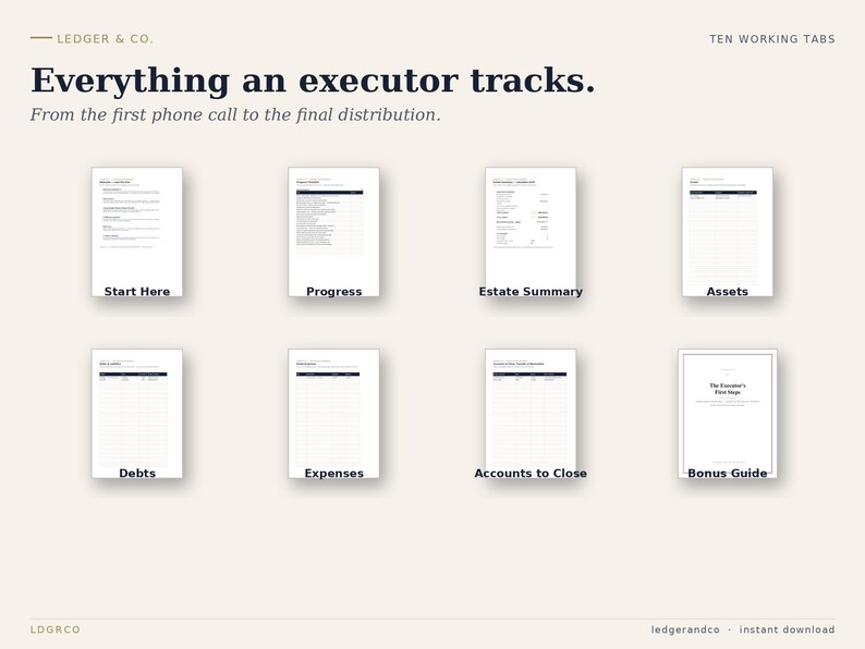 Executor Spreadsheet Excel Google Sheets, Estate Inventory Workbook, After Death Planner, Probate Organizer, Assets Debts Tracker, Checklist image 2