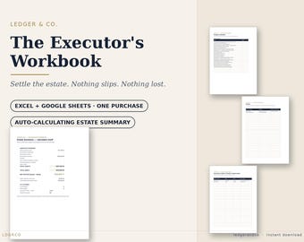 Executor Spreadsheet Excel Google Sheets, Estate Inventory Workbook, After Death Planner, Probate Organizer, Assets Debts Tracker, Checklist