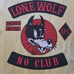 Lone Wolf No Club Patch Set Biker Vest Wolf Emblem Motorcycle Jacket Tactical Style