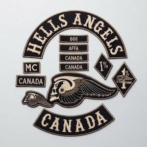 Custom Embroidered Hells Angels Canada MC Patch Set – Gold Black Biker Insignia (Full Back)