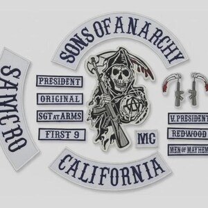 Sons of Anarchy Embroidered Patch Set – SAMCRO, California Rockers, MC Biker Applique