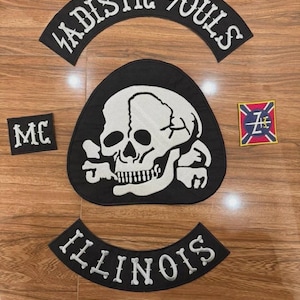 Op maat geborduurde MC-rugpatchset – Sadistic Souls Illinois vestpatches