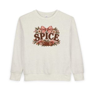 Sweatshirt für Kleinkinder mit Kürbisgewürz-Schriftzug | Karoschleife, Herbstblumen