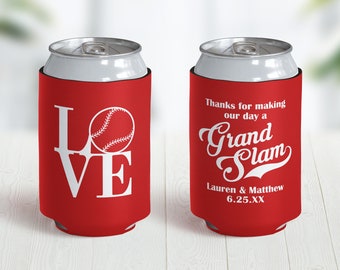 Baseball Wedding Can Cooler - Thanks for Making Our Day a Grand Slam - Collapsible Foam