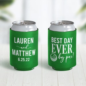 Golf Wedding Can Coolers, Personalized Golf Can Coolers, Custom Golf Wedding Favors, Best Day Ever By Par