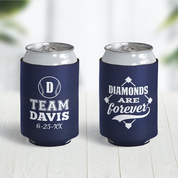 Baseball Wedding Can Cooler, Diamonds Are Forever, Wedding Can Coolers, Personalized Can Coolers, Custom Can Coolers