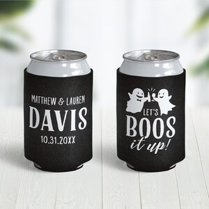 Halloween Wedding Can Coolers, Personalized Can Coolers, Let&#39;s Boos It Up Can Coolers, Custom Wedding Favors, Halloween Wedding Favors