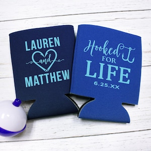 Fishing Wedding Can Cooler, Fishing Wedding Favors, Hooked for Life Can Cooler, Fishing Wedding Gifts, Personalized Wedding Favors
