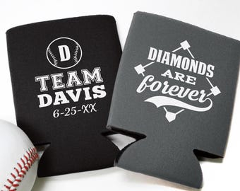 Personalized Baseball Can Coolers: Diamonds Are Forever Wedding Favors