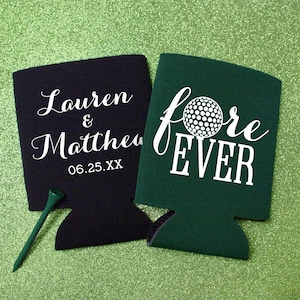 Golf Wedding Can Coolers, Personalized Golf Can Coolers, Custom Golf Wedding Favors, Golf Gifts for Wedding, Fore-Ever Can Coolers