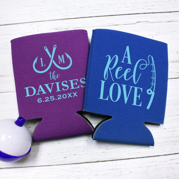 Personalized Fishing Can Coolers: Reel Lucky Wedding Favors