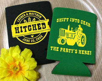 Personalized Tractor Can Coolers: Shift Into Gear Wedding Favors