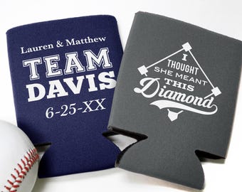 Personalized Baseball Can Coolers: I Thought She Meant This Diamond Wedding Favors