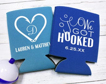 Personalized Fishing Can Coolers: We Got Hooked Wedding Favors