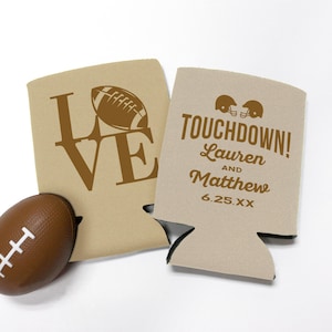 Football Wedding Can Cooler, Football Wedding Favors, Football Wedding Gifts, Personalized Can Coolers, Touchdown Can Cooler
