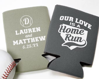 Personalized Baseball Can Coolers: Our Love is A Home Run Wedding Favors