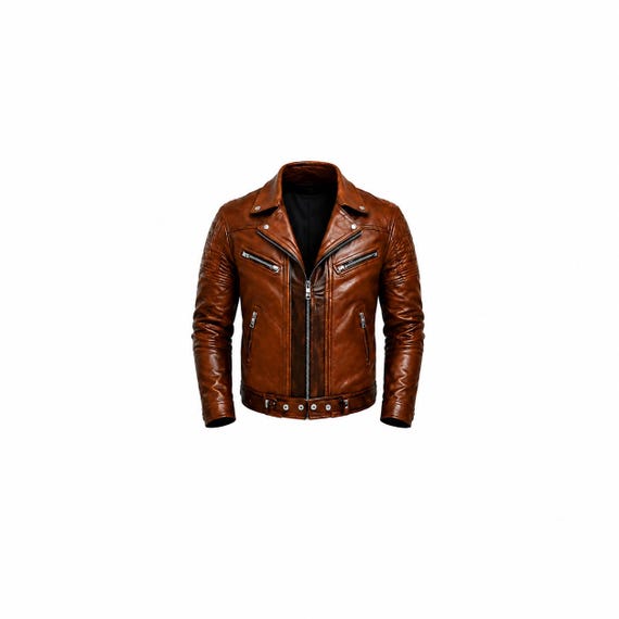 Men's Brown Distressed Leather Biker Jacket | Slim Fit Cafe Racer Coat